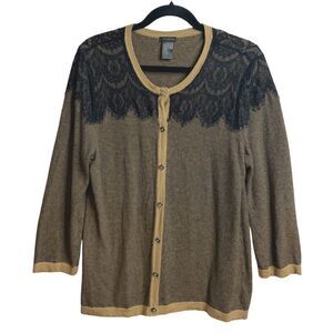 Ann Taylor Factory Neutral Lace Yoke Knit Cardigan Women’s Size XL Button Front